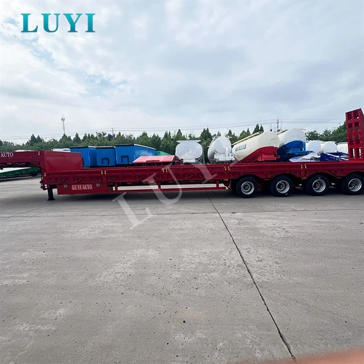 80T 4 Axles Low Flatbed Semi Trailer With Hydraulic Ramps best