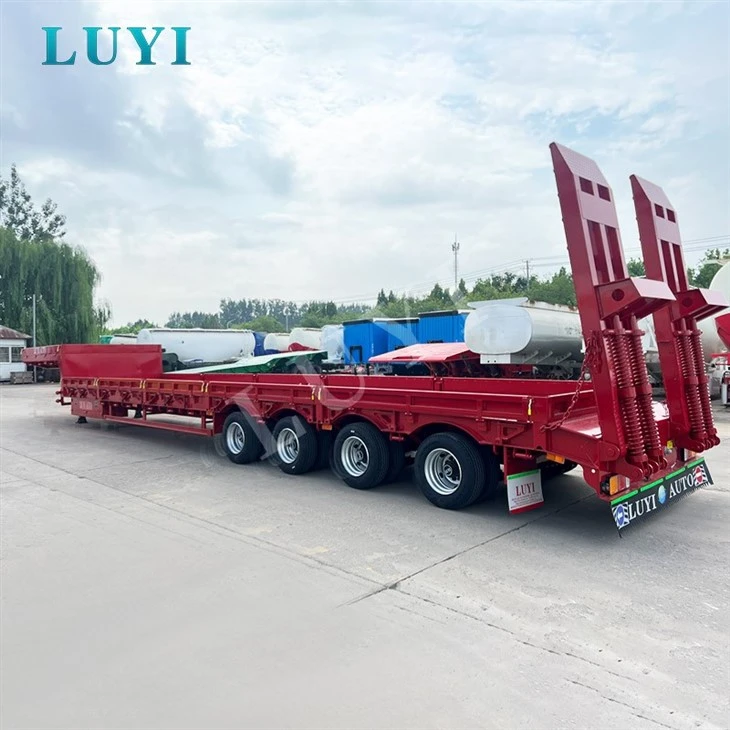 80T 4 Axles Low Flatbed Semi Trailer With Hydraulic Ramps price